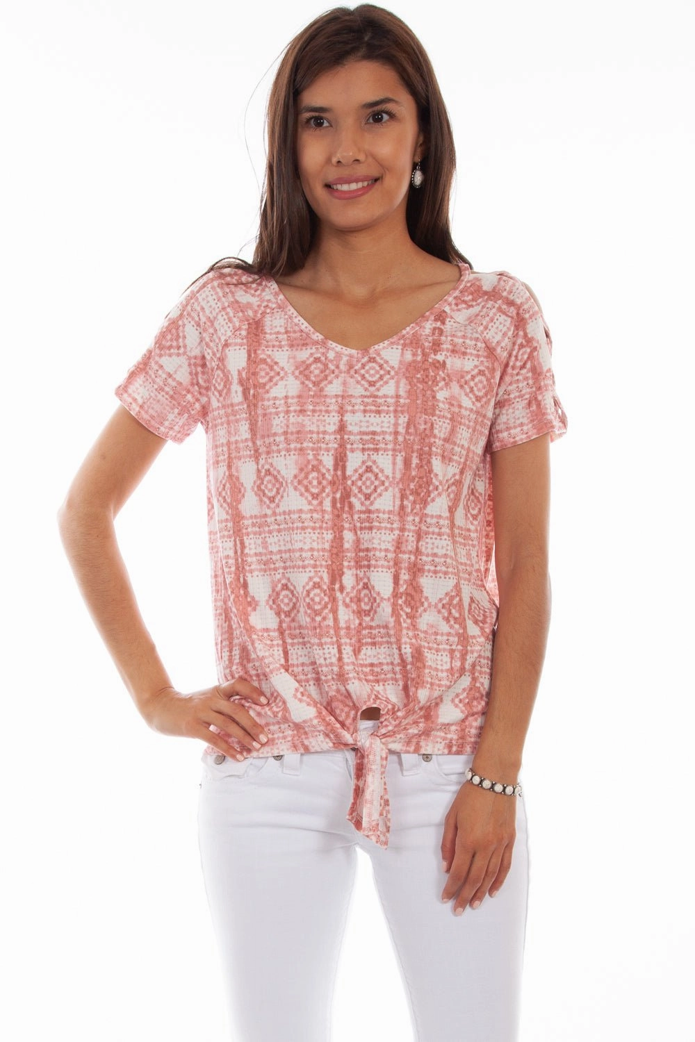 Seasonal Wardrobe Bamboo Fiber Blend Scully Womens Rose Polyester Lattice S/S Blouse