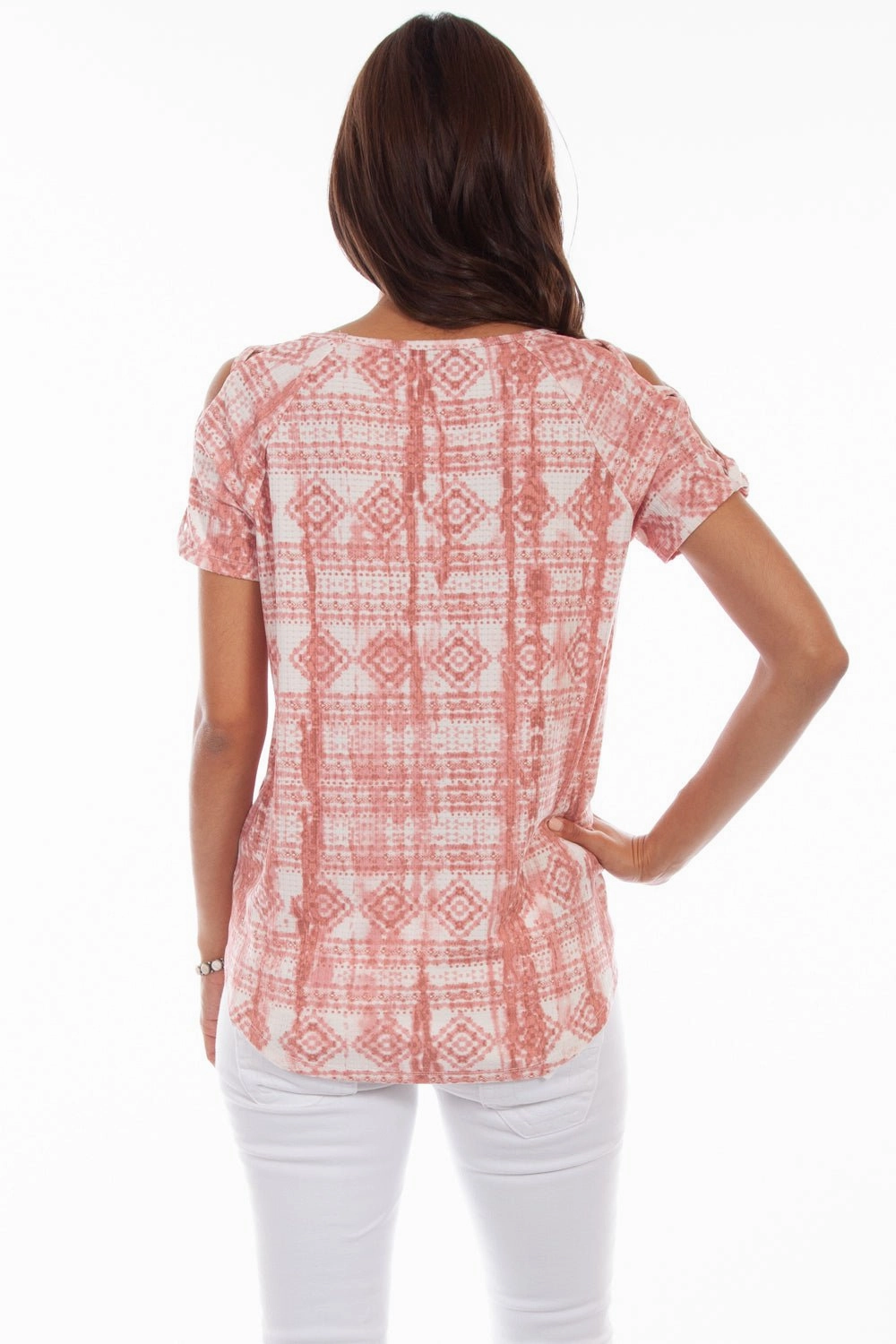 Seamless Side Panels Seamless Shoulder Scully Womens Rose Polyester Lattice S/S Blouse