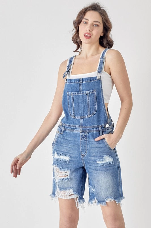 Bettie Bermuda Overalls S-XL Stretch Waist Hand Stitched