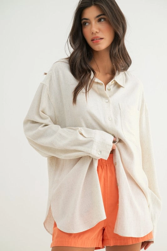 QuickRelease Closures FadeResistantTechnology BRIAR LINEN OVERSIZED BUTTON-UP SHIRT