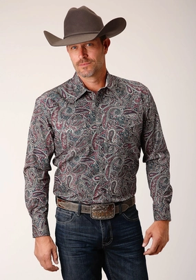 Student Essential Sustainable Material Roper Mens Old Time Paisley Multi-Color 100% Cotton L/S Shirt