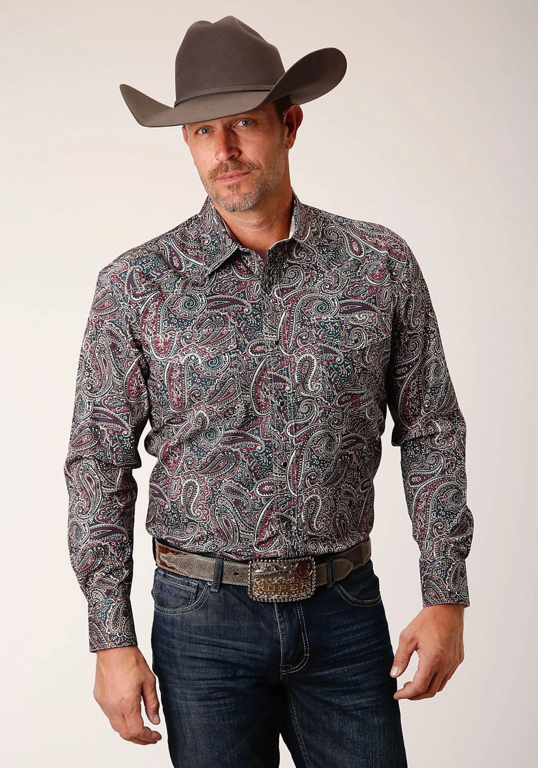 Student Essential Sustainable Material Roper Mens Old Time Paisley Multi-Color 100% Cotton L/S Shirt