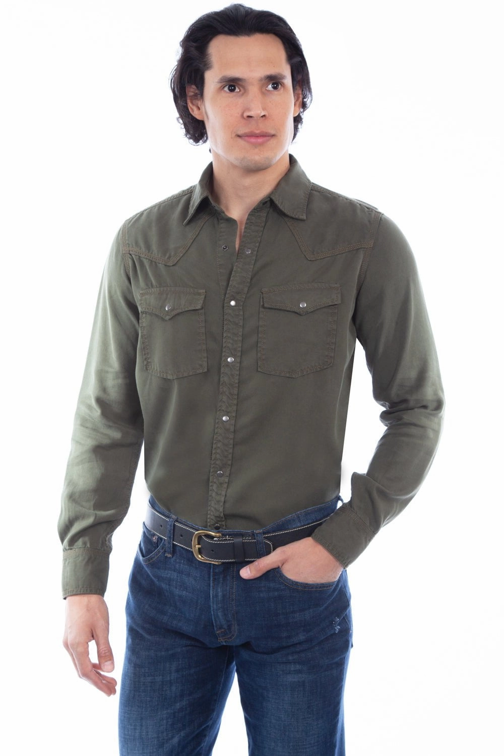 Dynamic Design Scully Mens Army 100% Tencel Western L/S Shirt