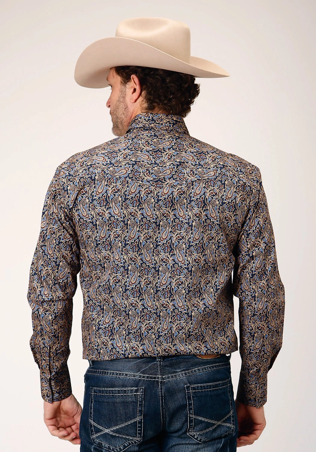 BBQ Party Spring Collection Roper Mens Vintage Paisley Blue 100% Cotton L/S Shirt