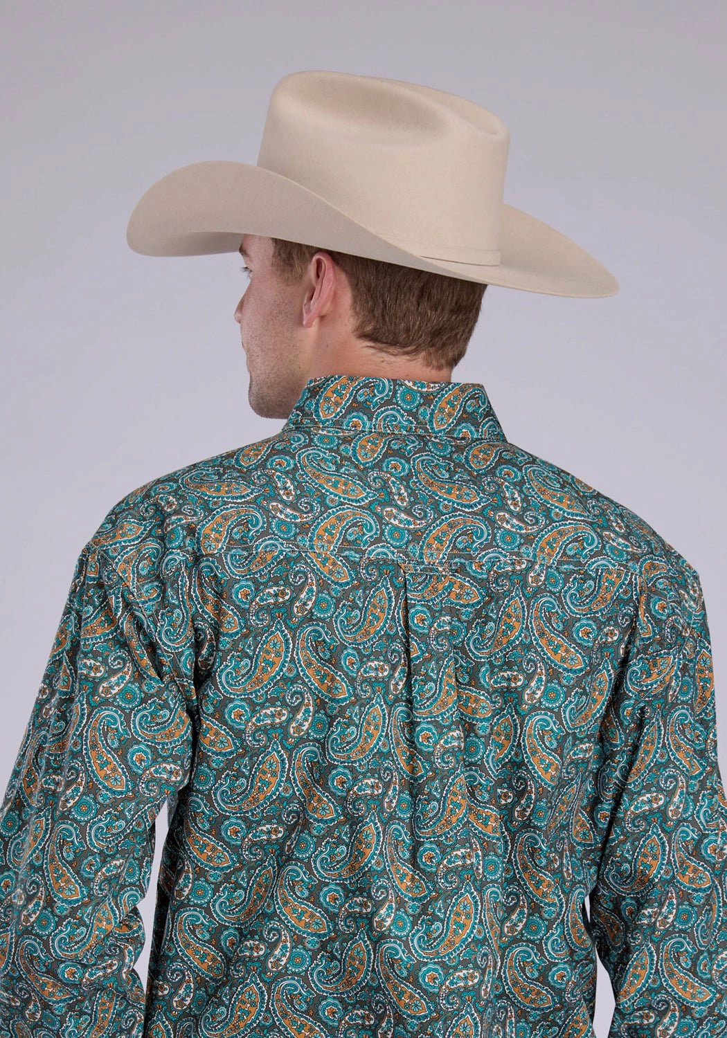 Roper Mens 2382 Dusk Paisley Turquoise 100% Cotton 1 Pkt L/S Shirt Boho chic Wrinkle-Free