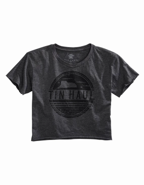 Performance Fabric Tin Haul Womens Grey Cotton Blend Desert Circles S/S Cropped T-Shirt