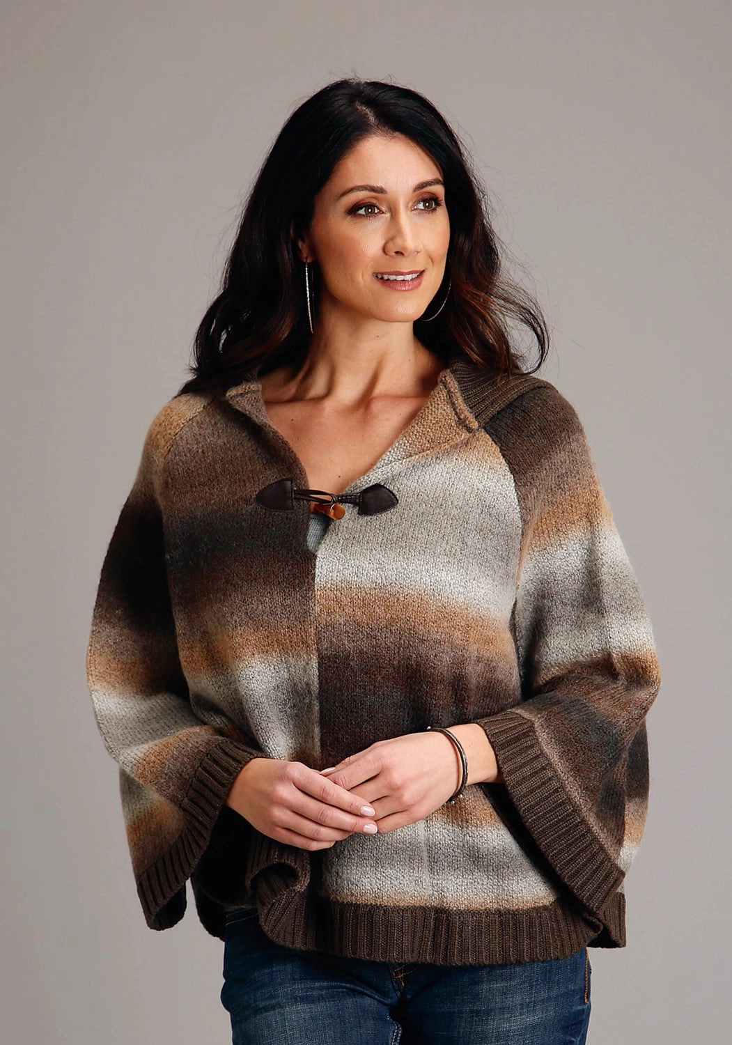 Comfy Street Piece Stetson Womens Multi Stripe Ombre Multi-Color Wool Blend Poncho