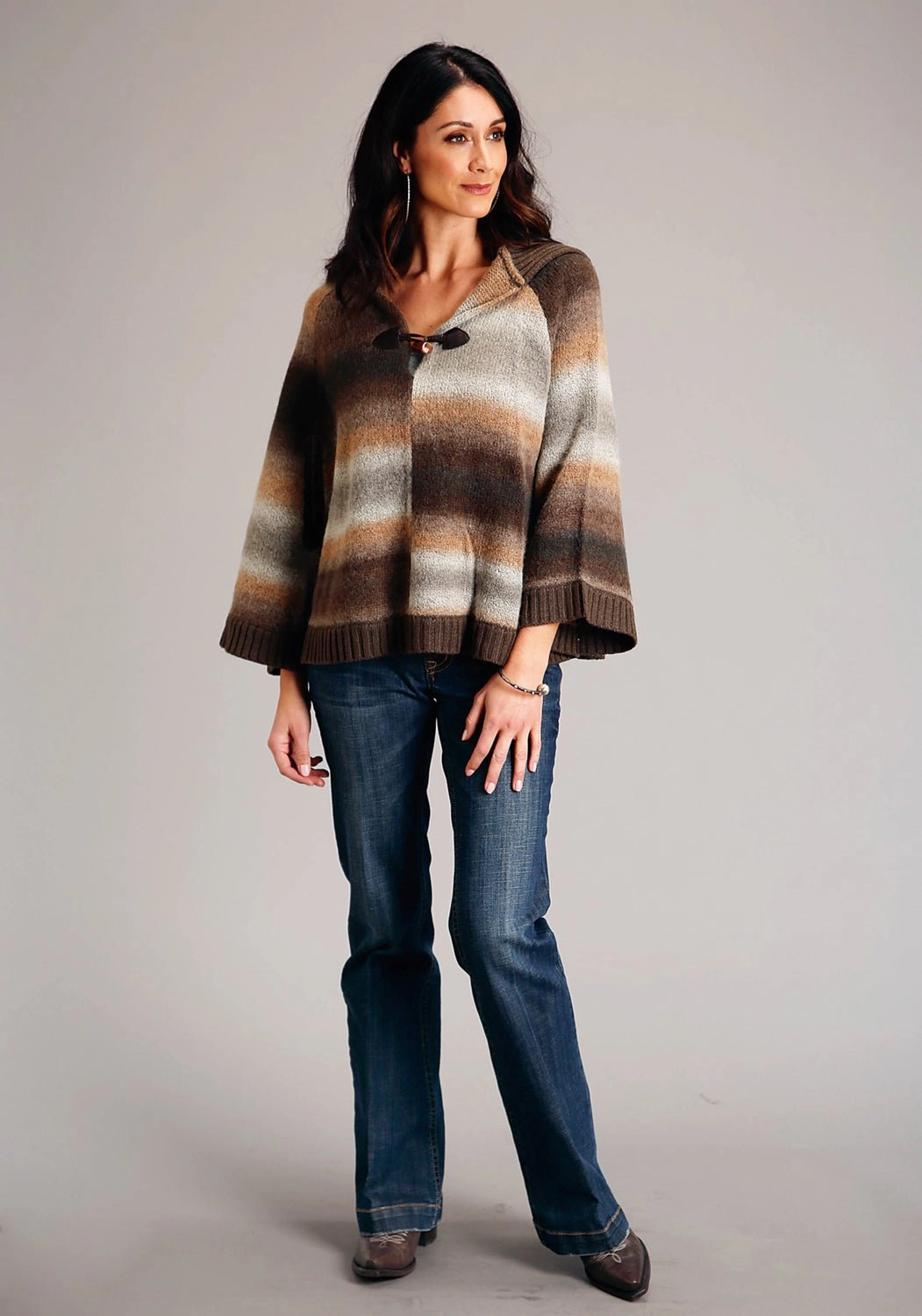 Stetson Womens Multi Stripe Ombre Multi-Color Wool Blend Poncho Soft Lined Interior High Visibility Trims