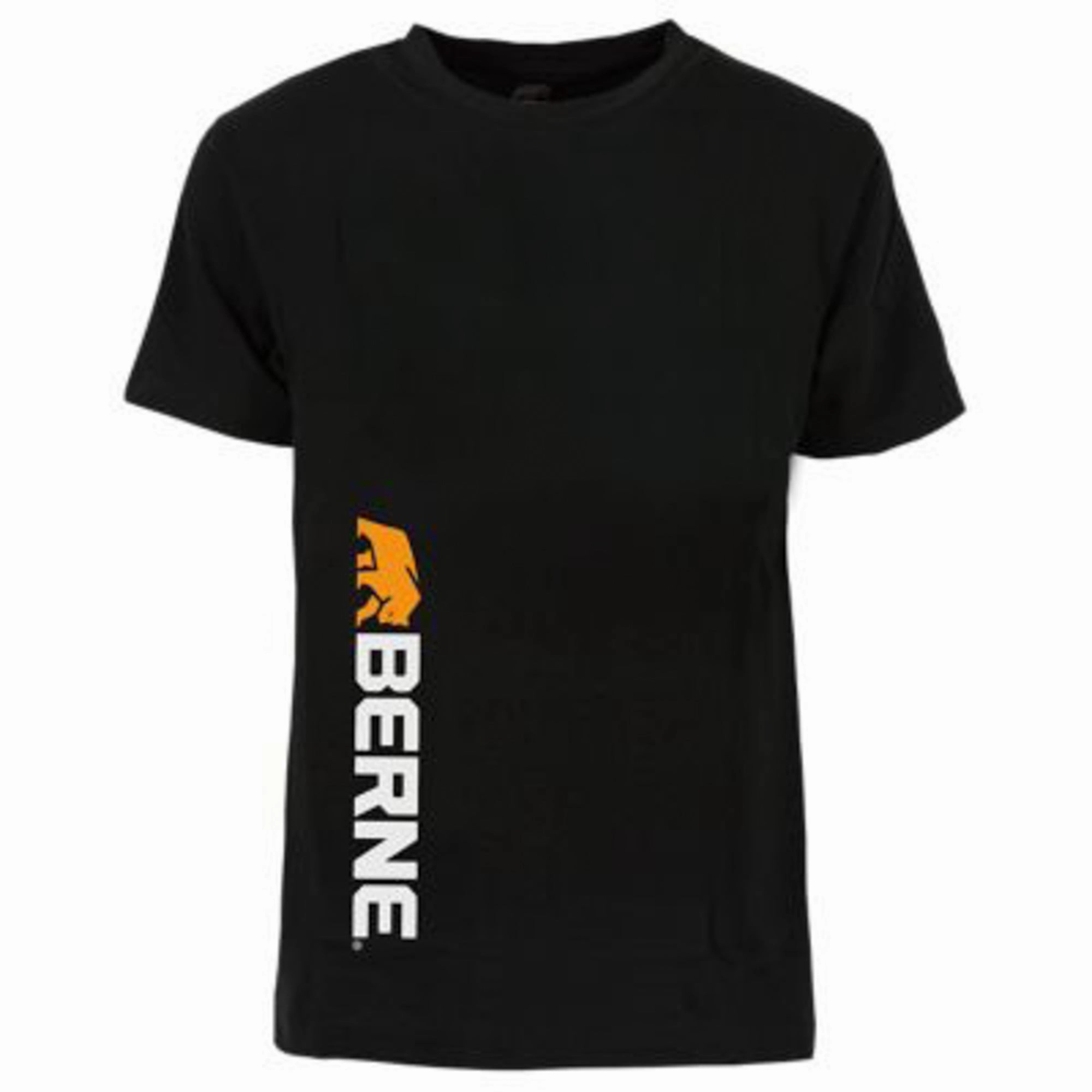Berne Mens Black 100% Cotton Vertical Logo Tee S/S Minimalist Aesthetic Trendsetting Style