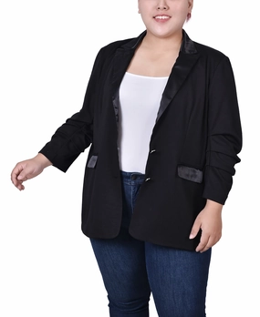 UPF Protective Fabric ReflectiveTrims Plus Size Satin Lapel Scuba Crepe Jacket