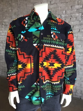 Rockmount Mens Black/Rust Fleece Native Pattern L/S Shirt Limited Edition