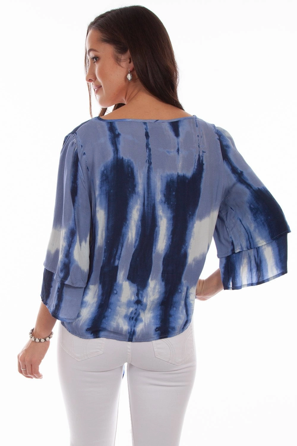 Trendy Vibes tailored look Scully Womens Blue Rayon Tie Dye S/S Tunic