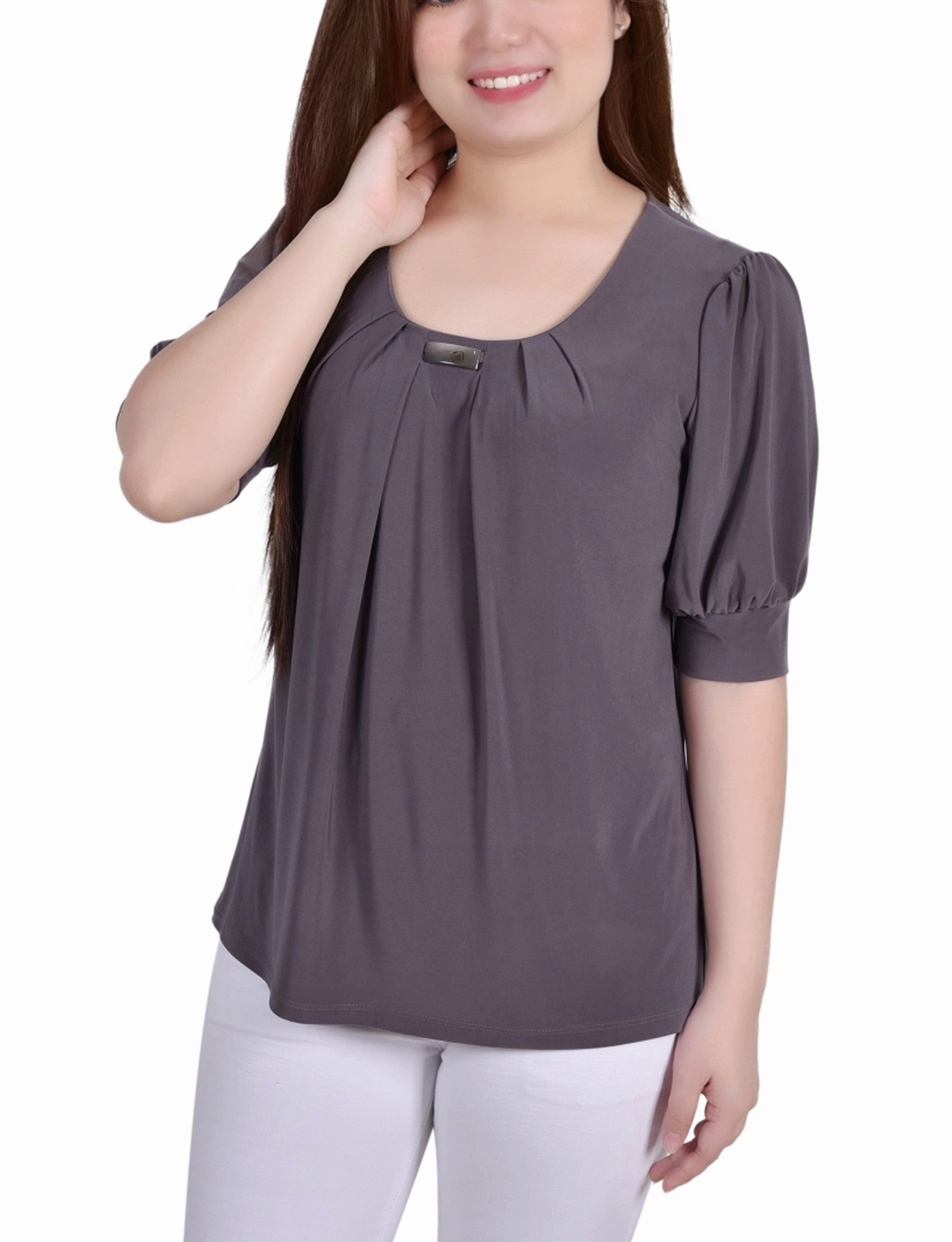 AdjustableCuffSystem Short Sleeve Balloon Sleeve Top With Hardware