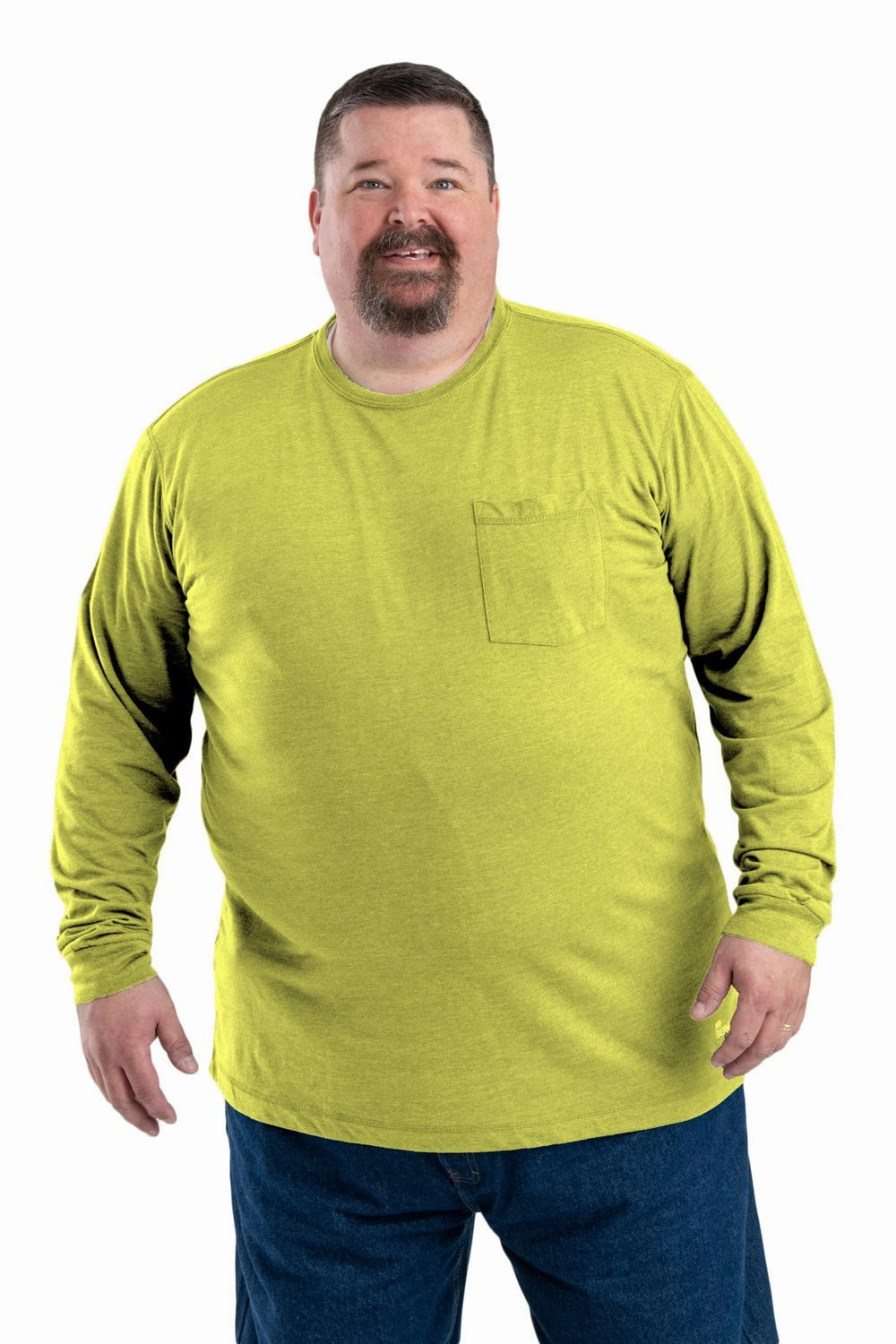 Anti Pill Treatment Polka Dot Berne Mens Yellow Cotton Blend Performance Pocket Tee L/S