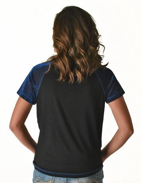 Cowgirl Tuff Womens Never Give Up Shimmer Blue Nylon S/S T-Shirt Timeless Classic Trendy Outfit