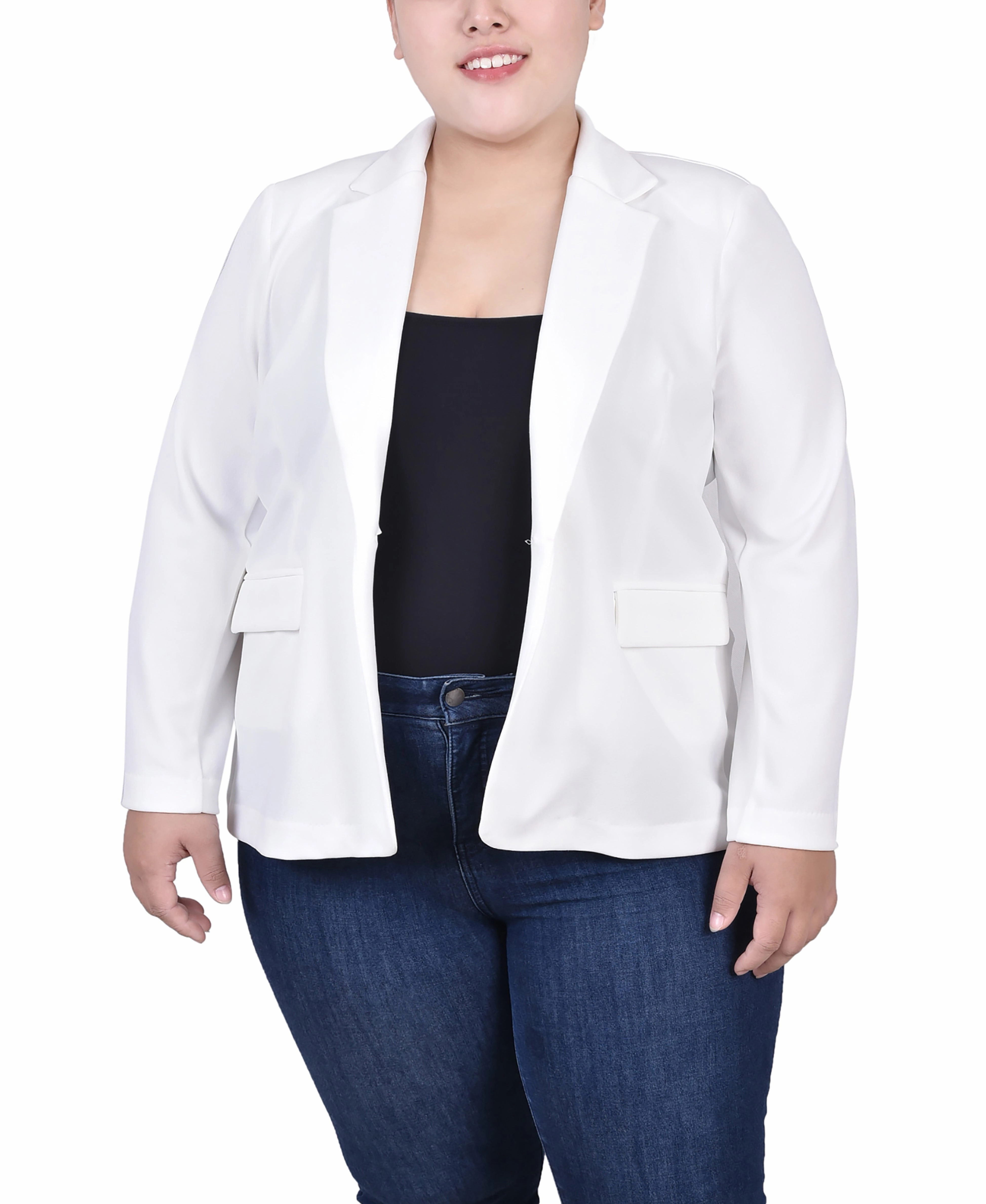 Plus Size Long Sleeve Scuba Crepe Jacket BreathableMeshPanel