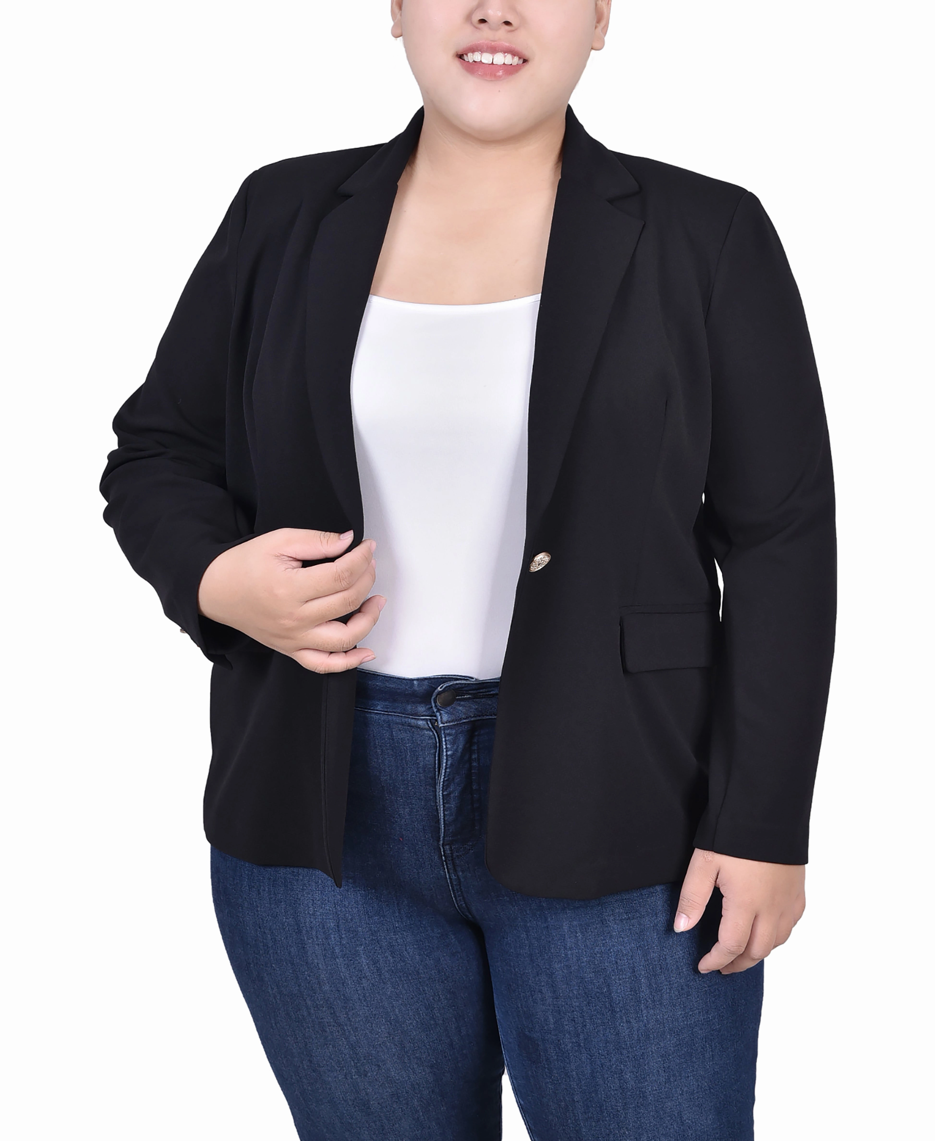 Odor Control Finish Plus Size Long Sleeve Scuba Crepe Jacket