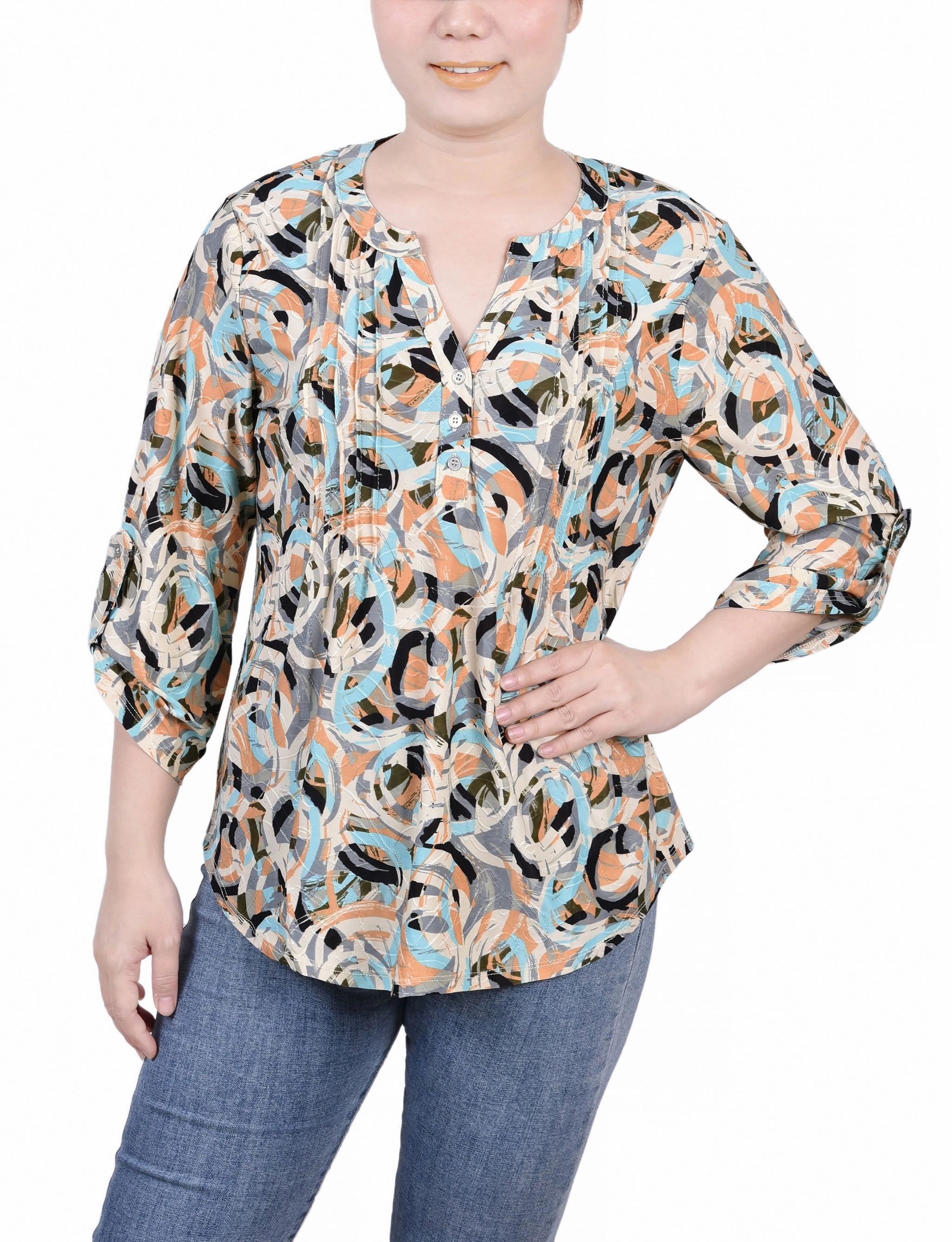 Petite 3/4 Roll Tap Pullover Top QuickPackFoldableDesign