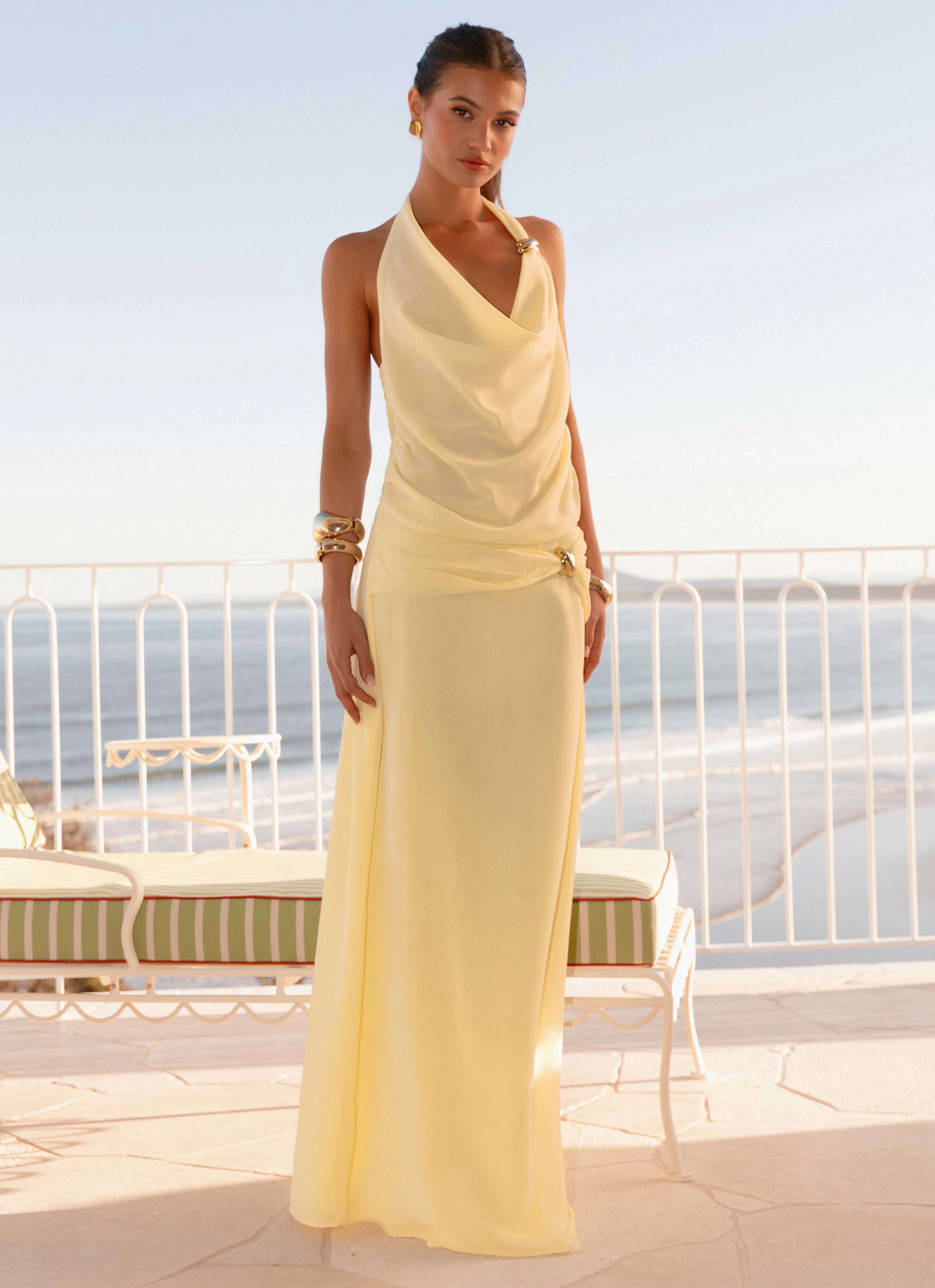 Anuhea Cowl Top - Yellow Tiered Layers Outfit Details