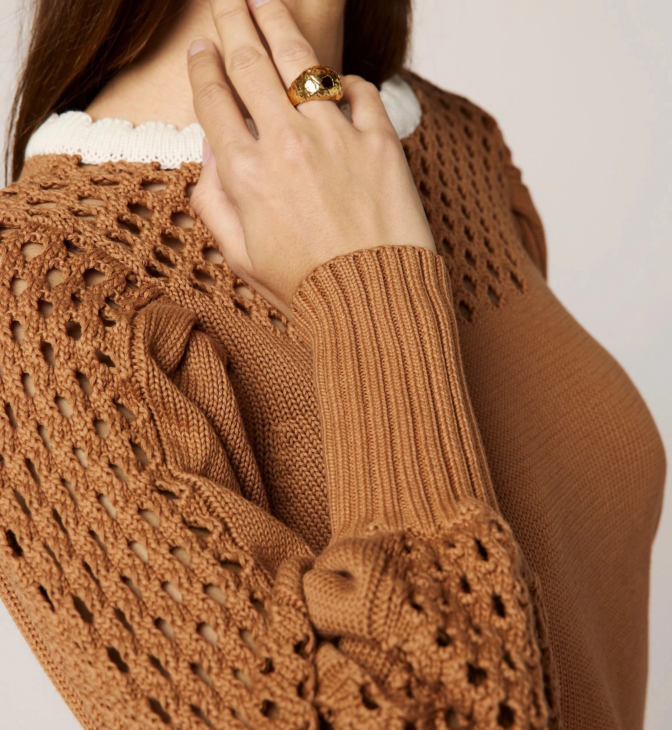 Anwen Sweater | Brown/Ivory Reversible Layering Tech Printed top