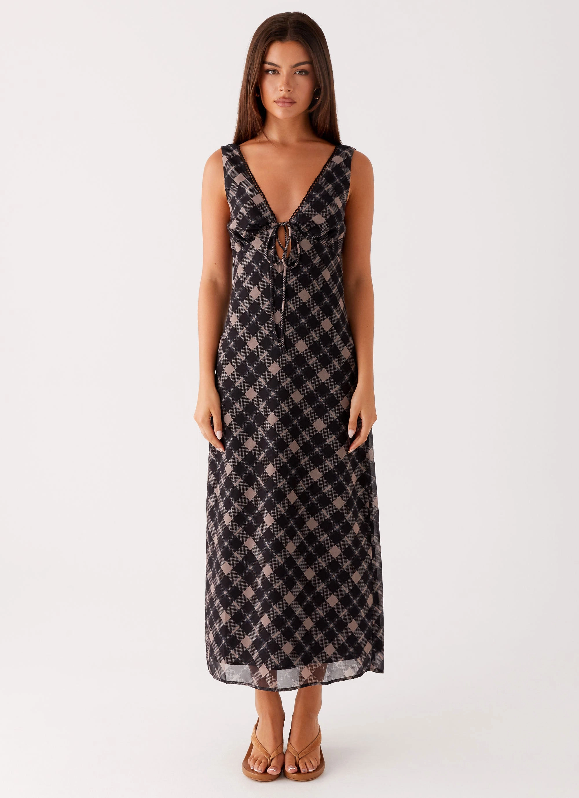 Gianna Midi Dress - Taupe Check Everyday-Use Delicate Touch