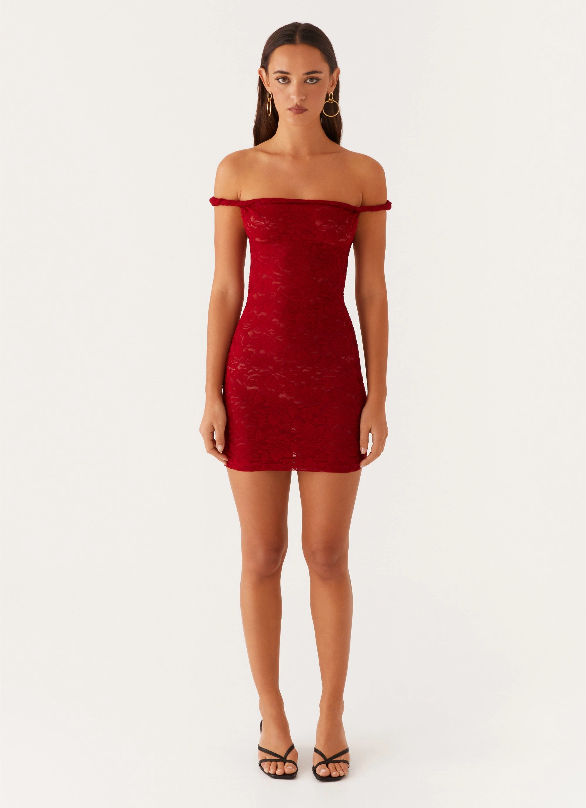 Arabella Lace Twist Shoulder Mini Dress - Red foldable Light and Comfortable Wear