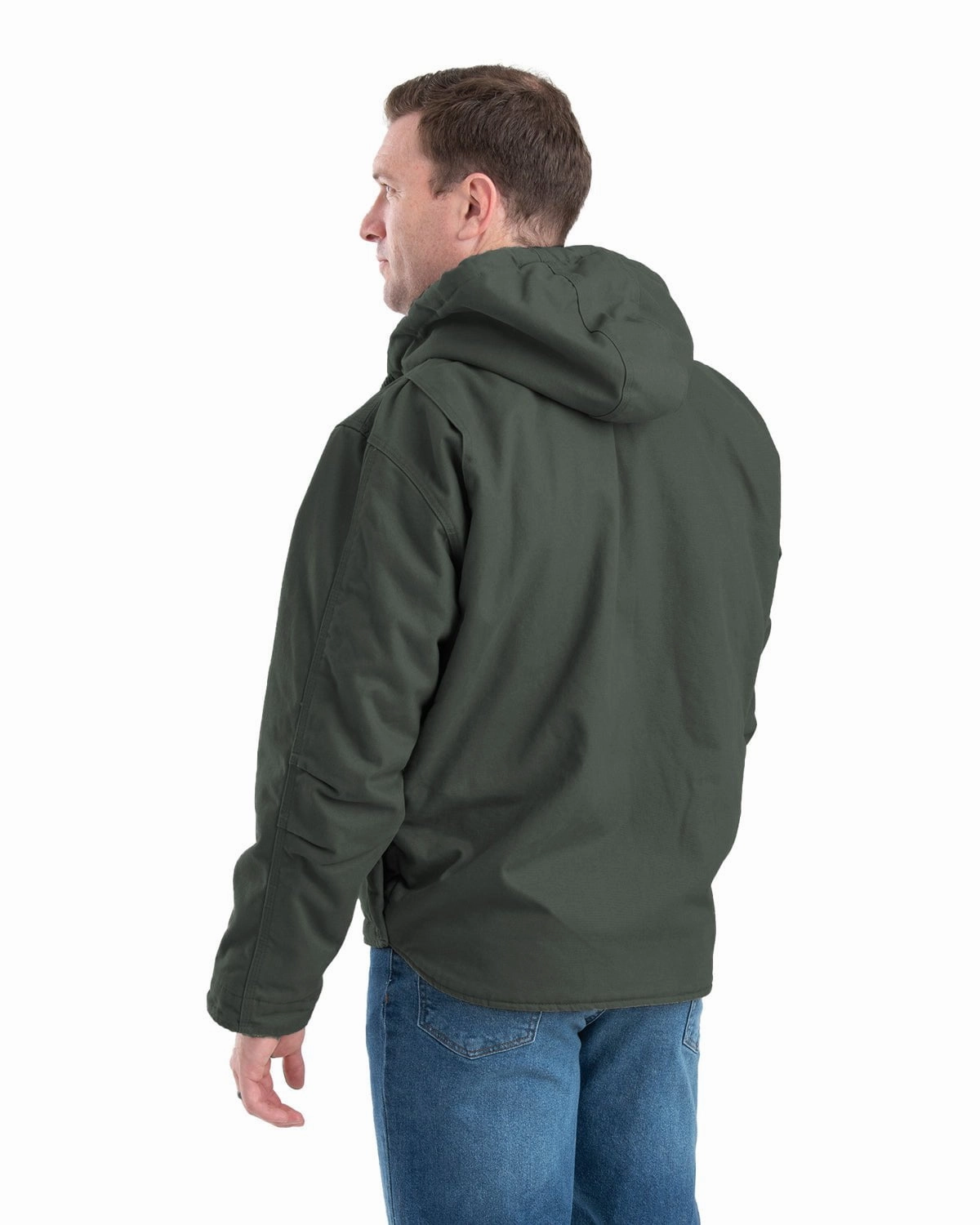 Ultra Flexible Rubberized Zippers Berne Mens Heartland Washed Hooded Moss 100% Cotton Chore Jacket