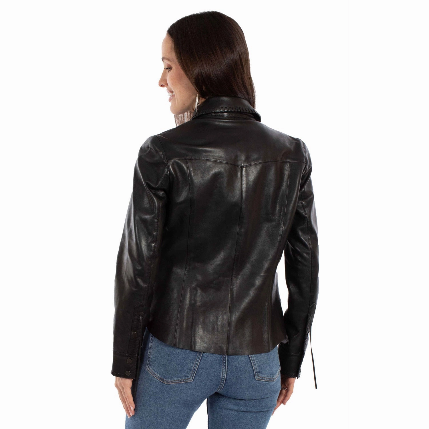 Scully Womens Western Snap Black Leather Leather Jacket Cold Resist Secure Chest Pocket