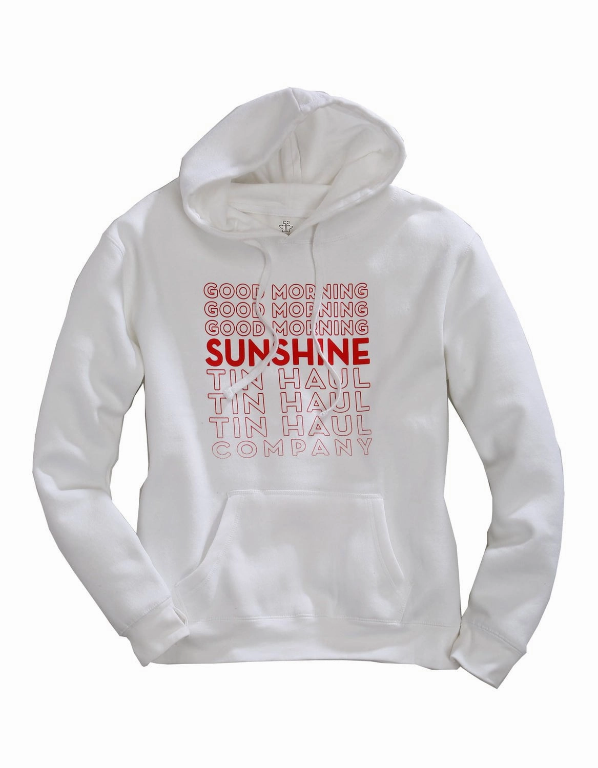 Tin Haul Womens White/Red Cotton Blend Good Morning Sunshine Hoodie Functional Fashion Cozy & Soft