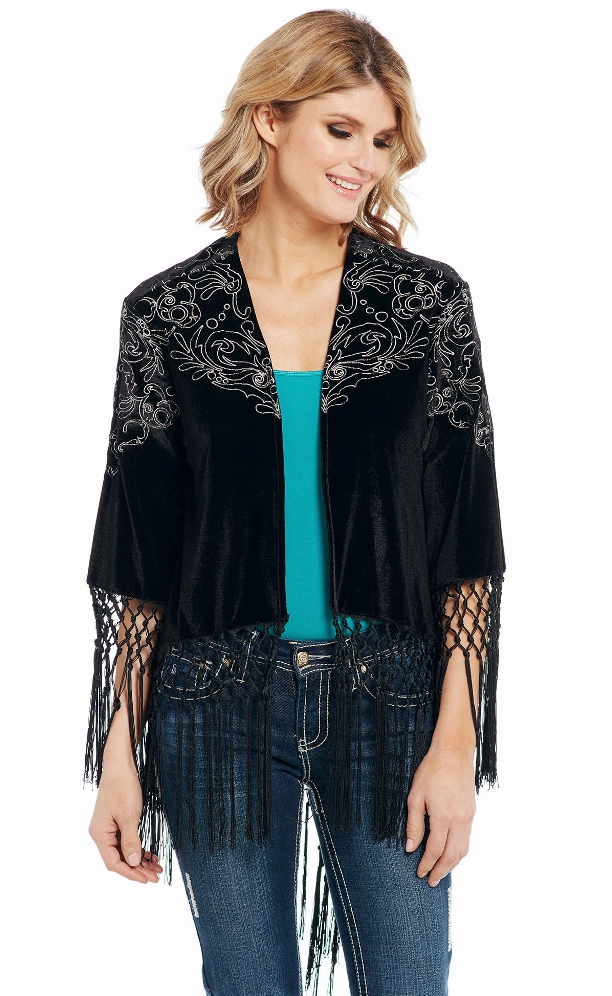 Tactical Wear Cowgirl Up Womens Black Polyester Velvet Wrap Cardigan S/S