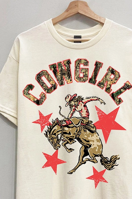 Minimalist Styling Layered Panel Design Cowgirl Oversized Tee S-XL