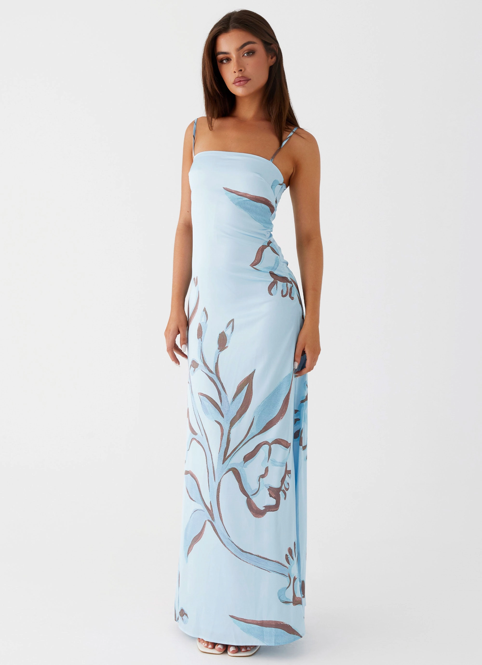 Rainy Day Padded Outerwear Aster Bloom Maxi Dress - Blue Floral