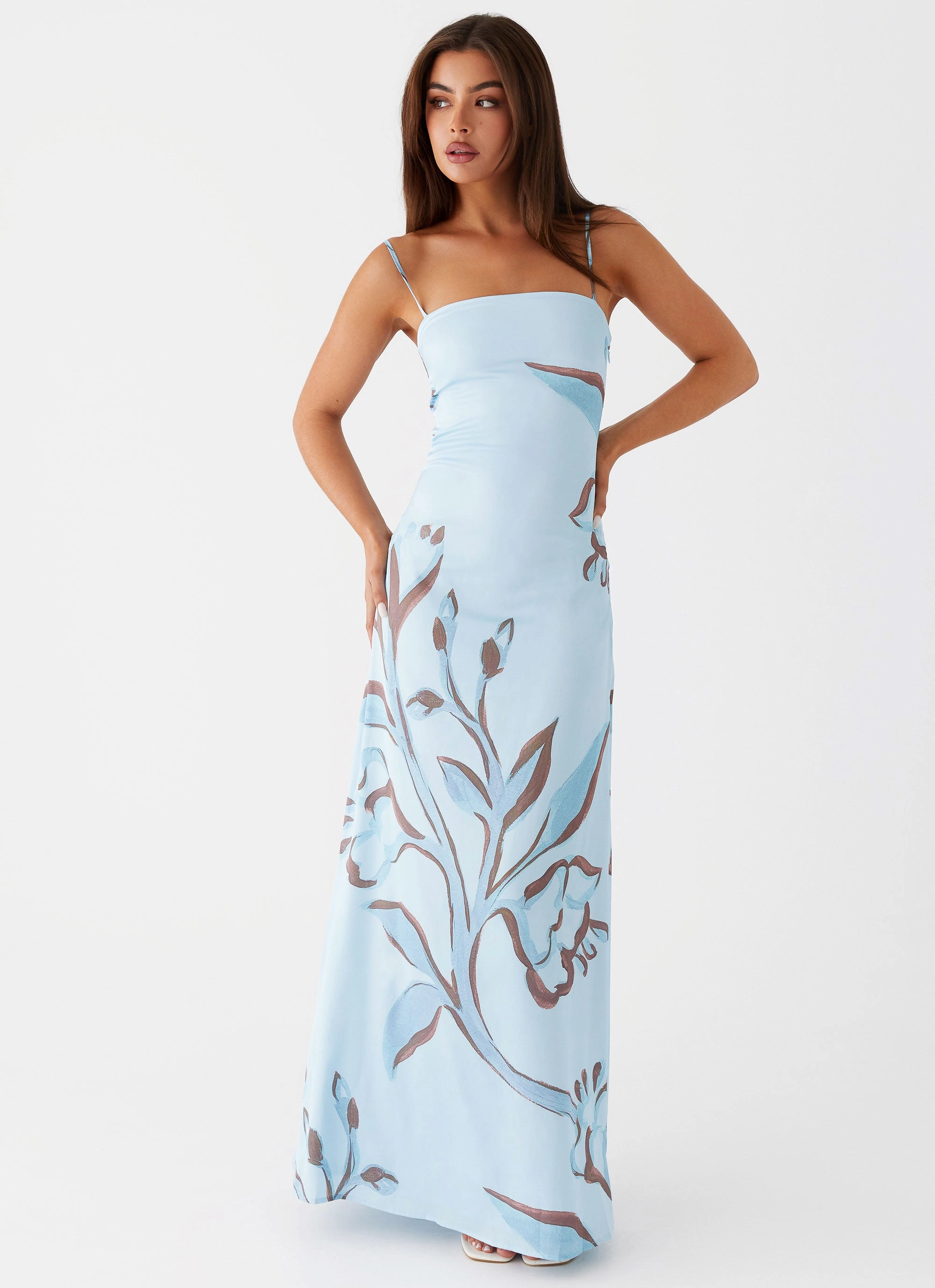 Aster Bloom Maxi Dress - Blue Floral Winter Style Piece