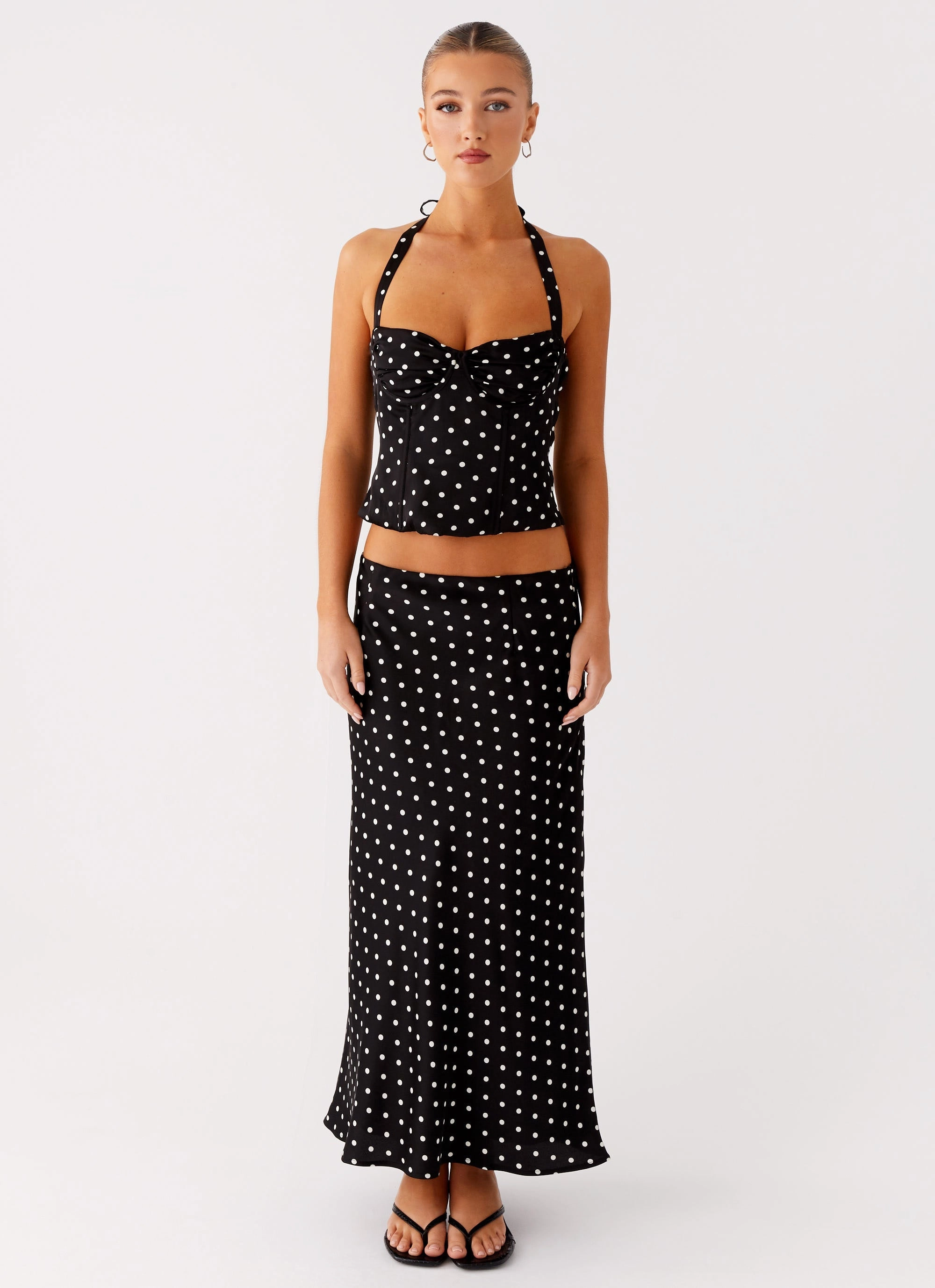 Breanne Midi Skirt - Black Polka Dot smooth zipper