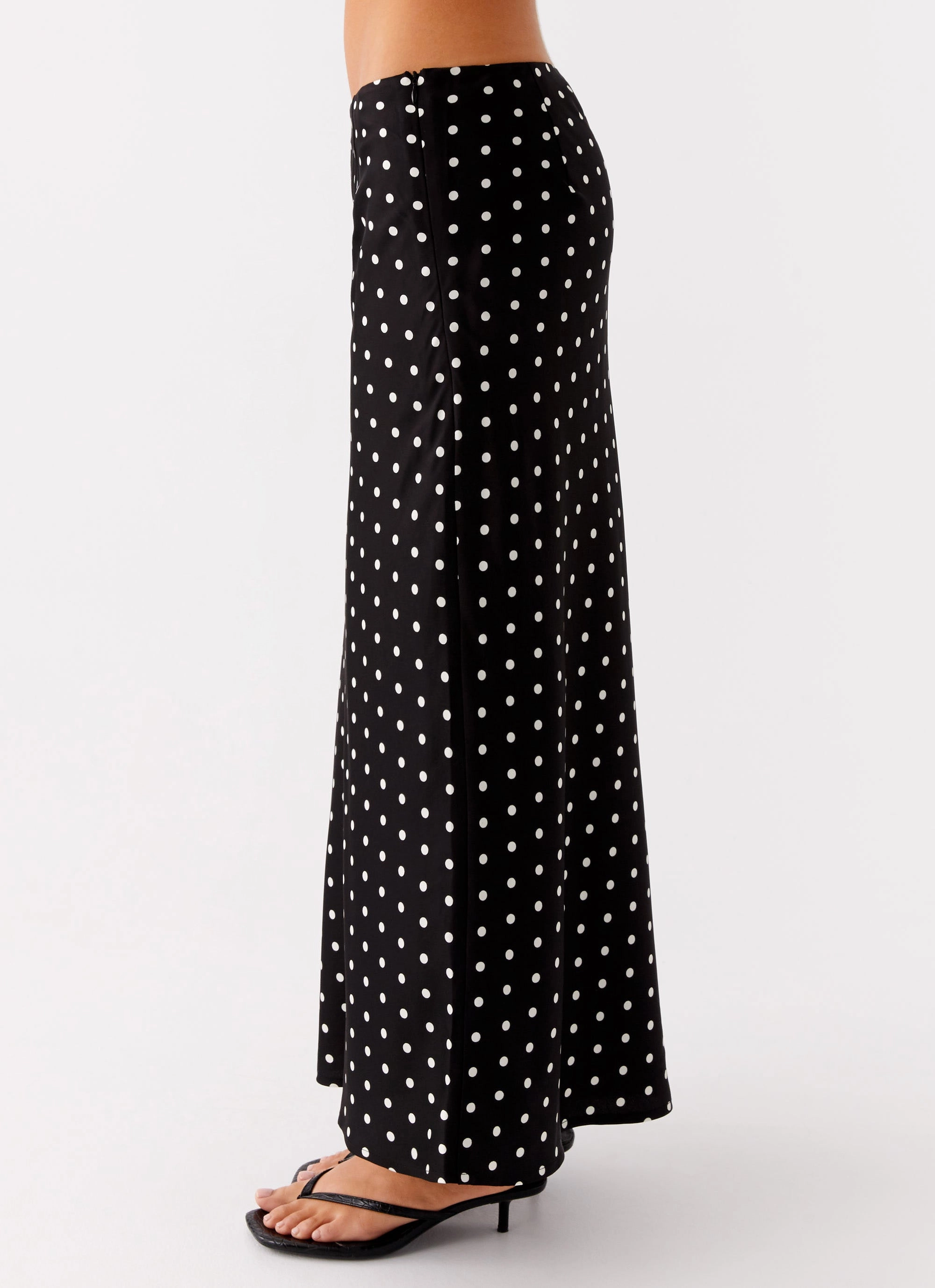 Laser Cut Edges Breanne Midi Skirt - Black Polka Dot