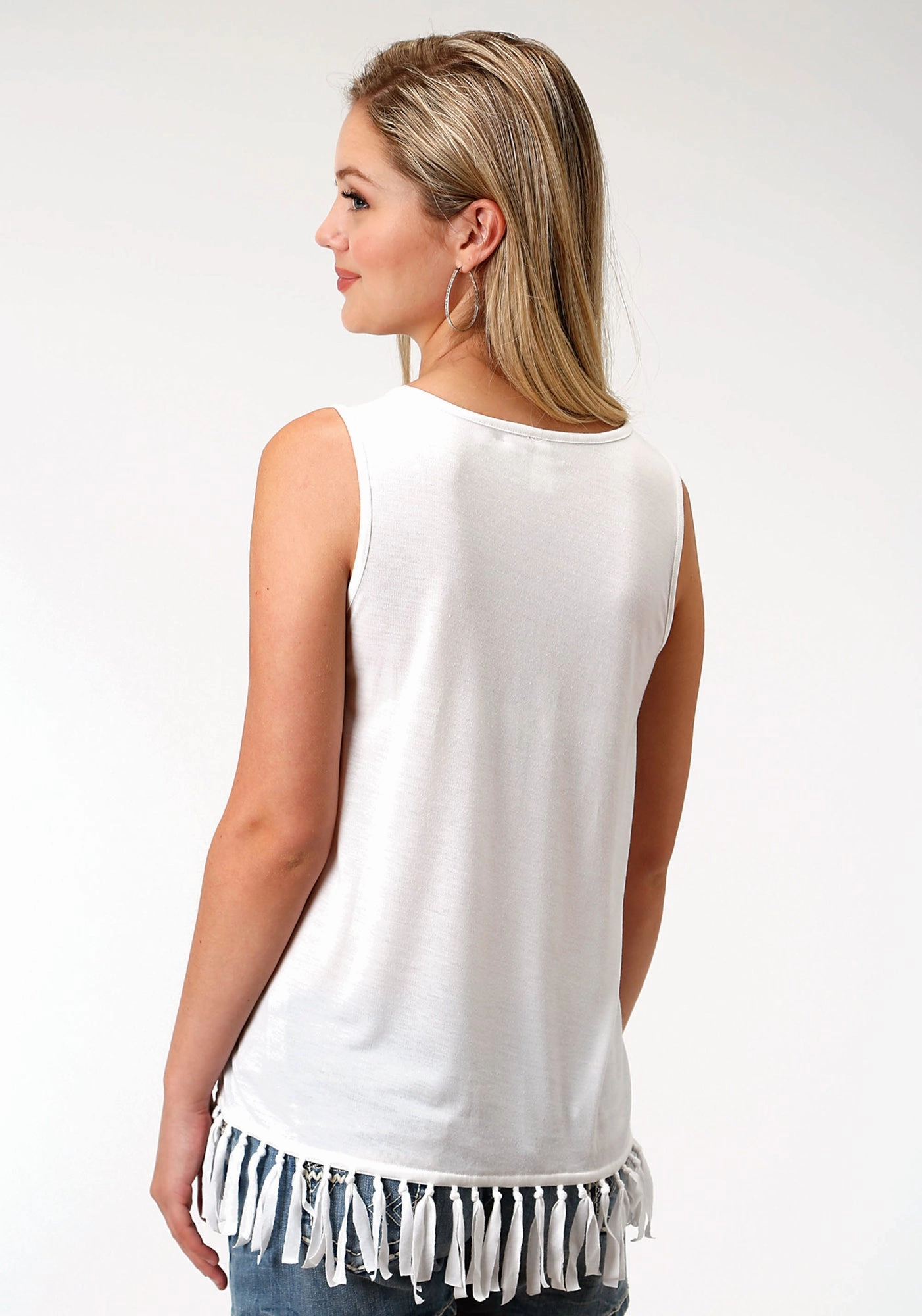 Roper Womens White Cotton Blend Feather Flag Tank Top Trendsetter Choice