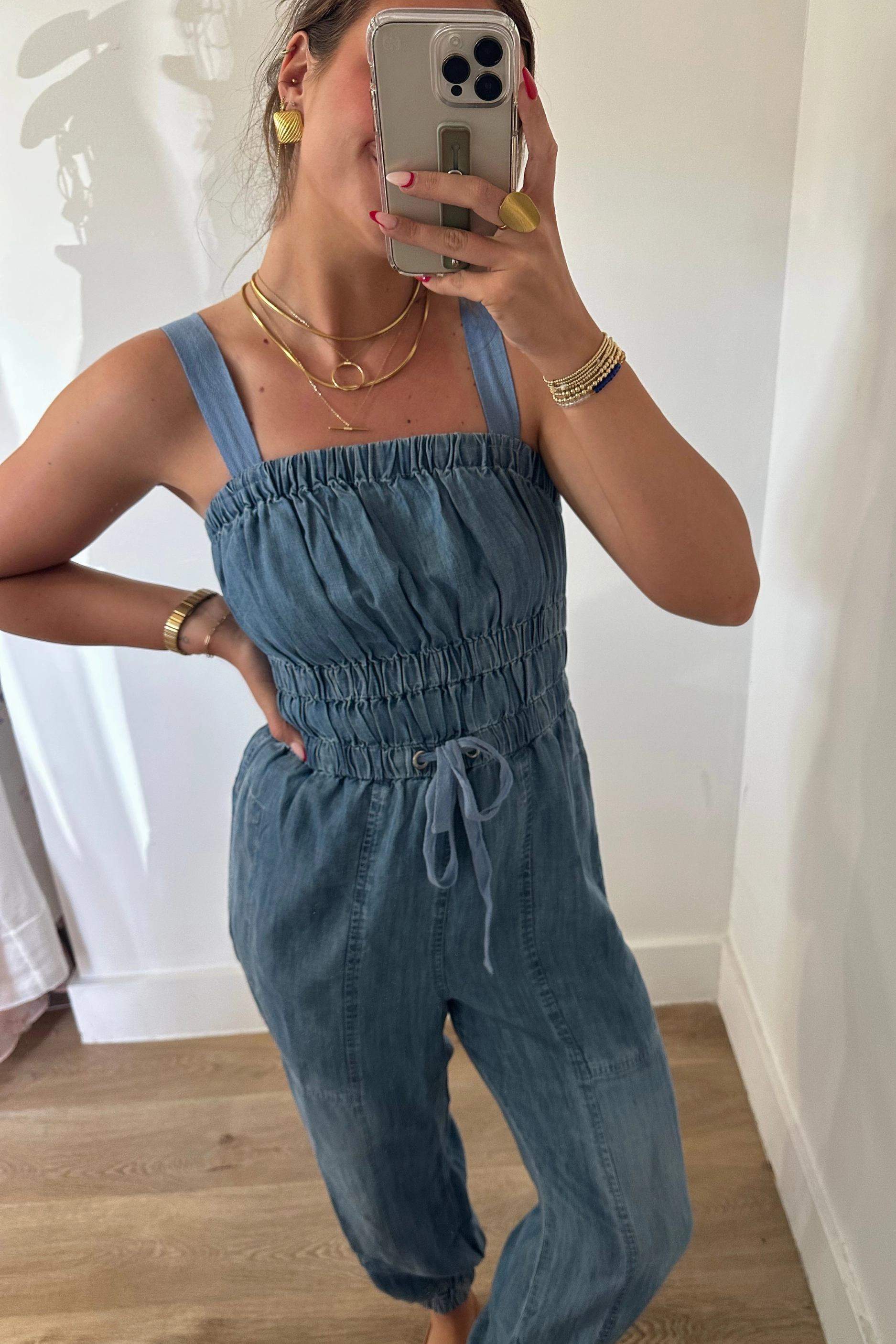 Lasting Love Denim Jumpsuit - Light Blue Windproof coating Flexible Comfort
