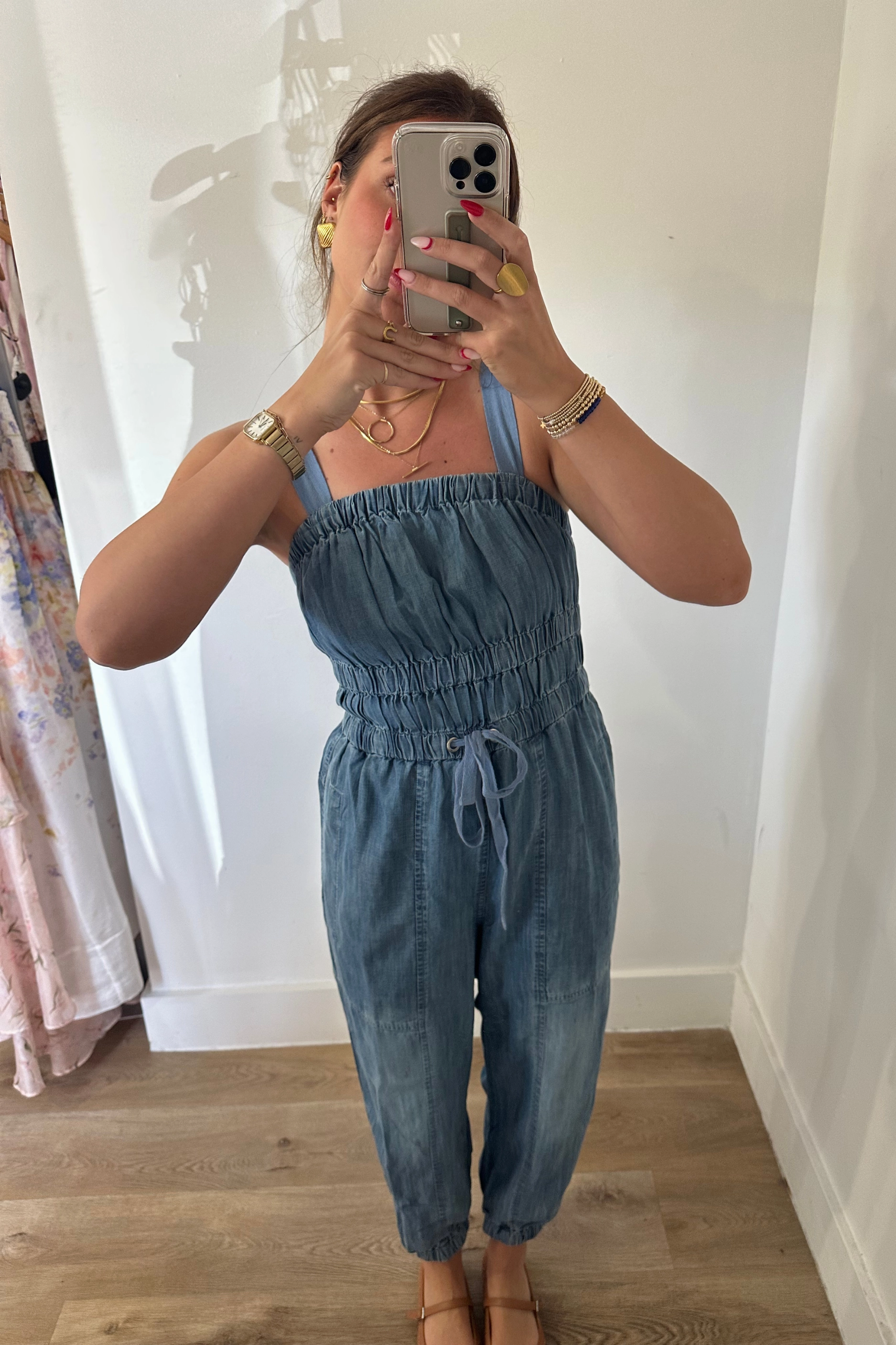 Side slits FlexibleKnees Lasting Love Denim Jumpsuit - Light Blue