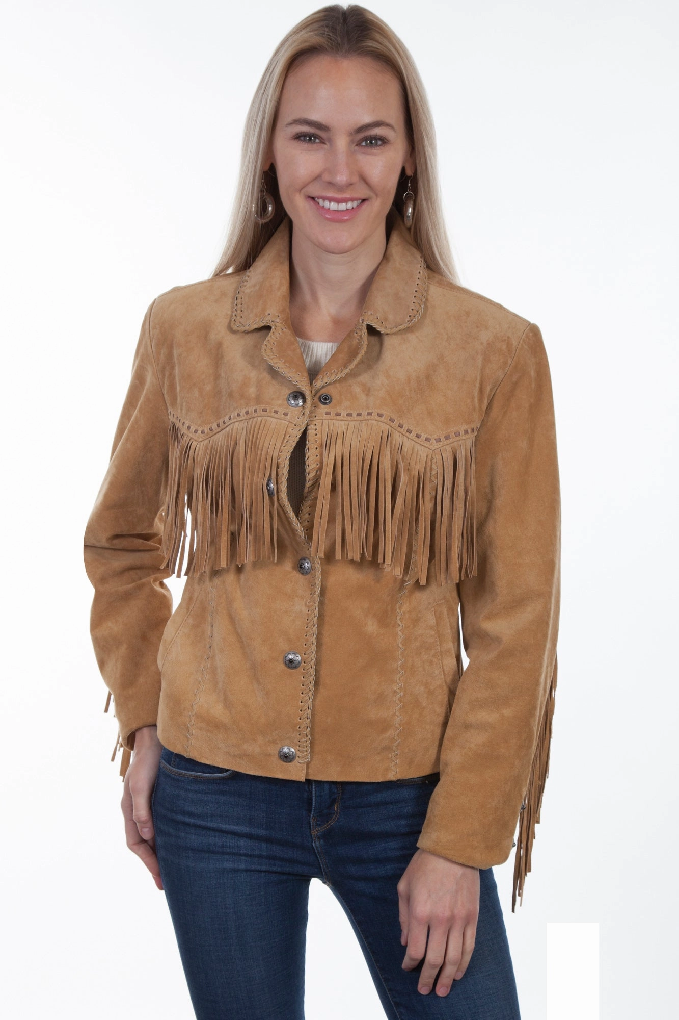 Scully Womens Old Rust Suede Snap Fringe Jacket Extended Coverage