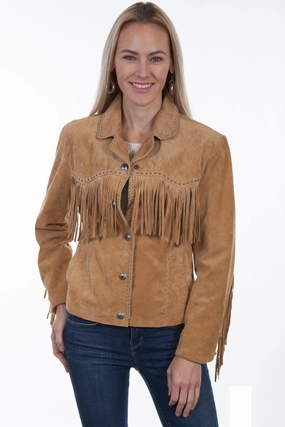 Scully Womens Old Rust Suede Snap Fringe Jacket Extended Coverage