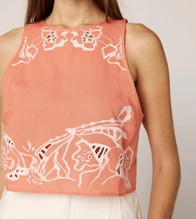 Attina Top | Coral Peach/Ivory Breathable Design Warm Fabric
