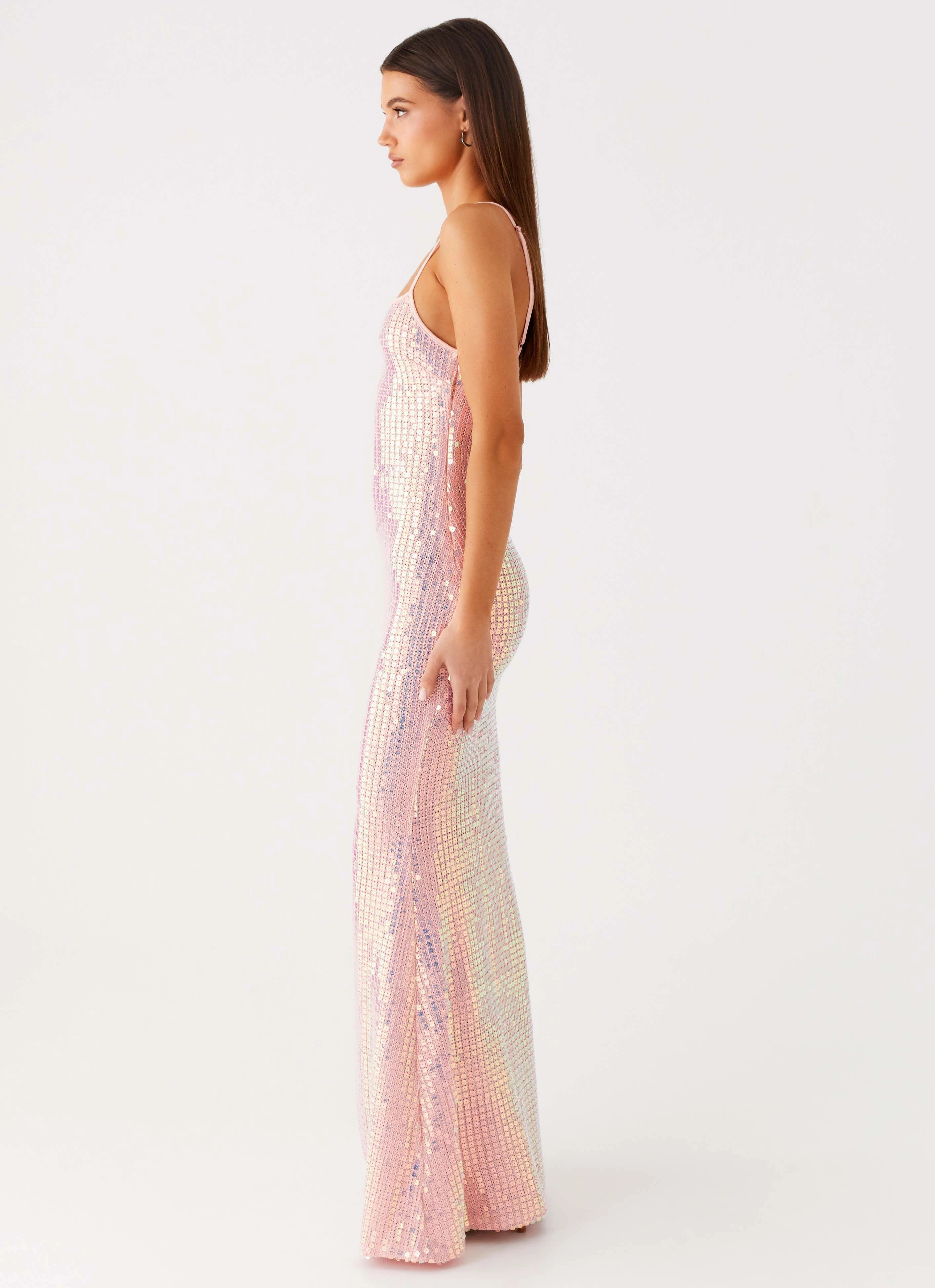 Urban Outerwear Cold Weather Attitude Knit Sequin Maxi Dress - Iridescent Pink