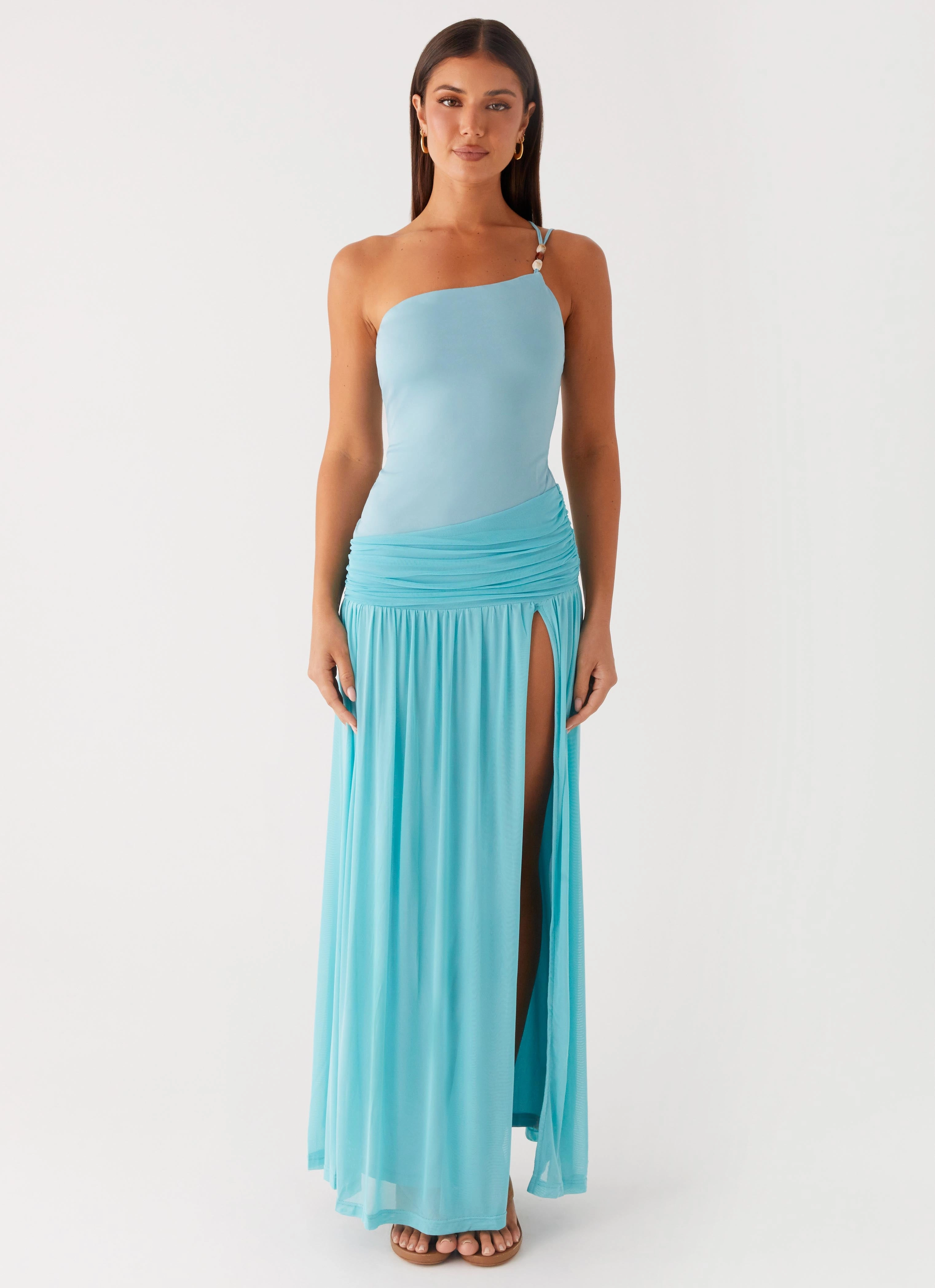 Aurelia Maxi Dress - Aqua Autumn Outerwear Thick Jacket