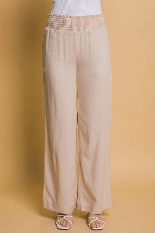 Elastic Free Cuffs Ava Shirred Waist Linen Pants