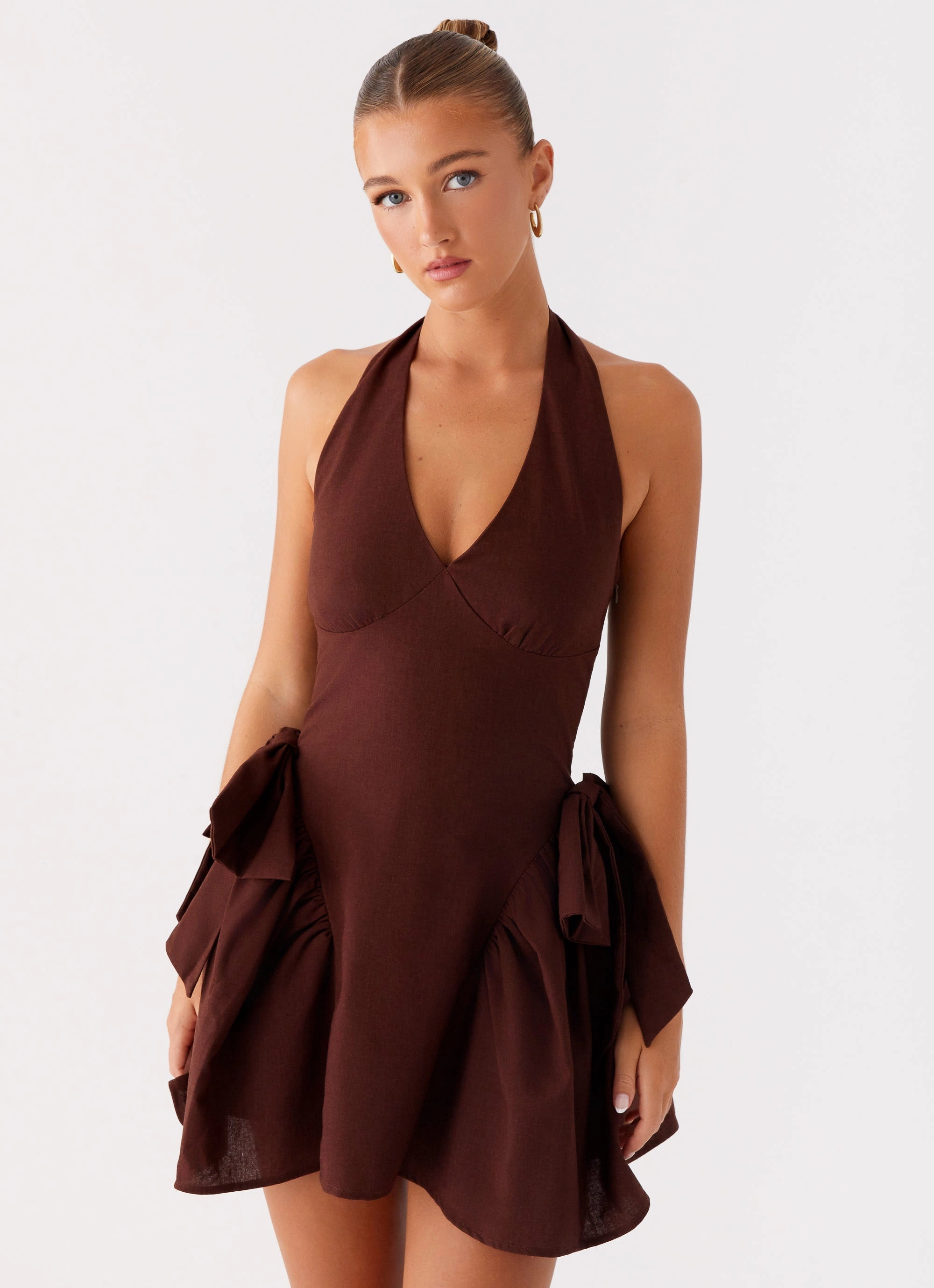 Avalo Mini Dress - Chocolate Warm-Layer Cotton Touch