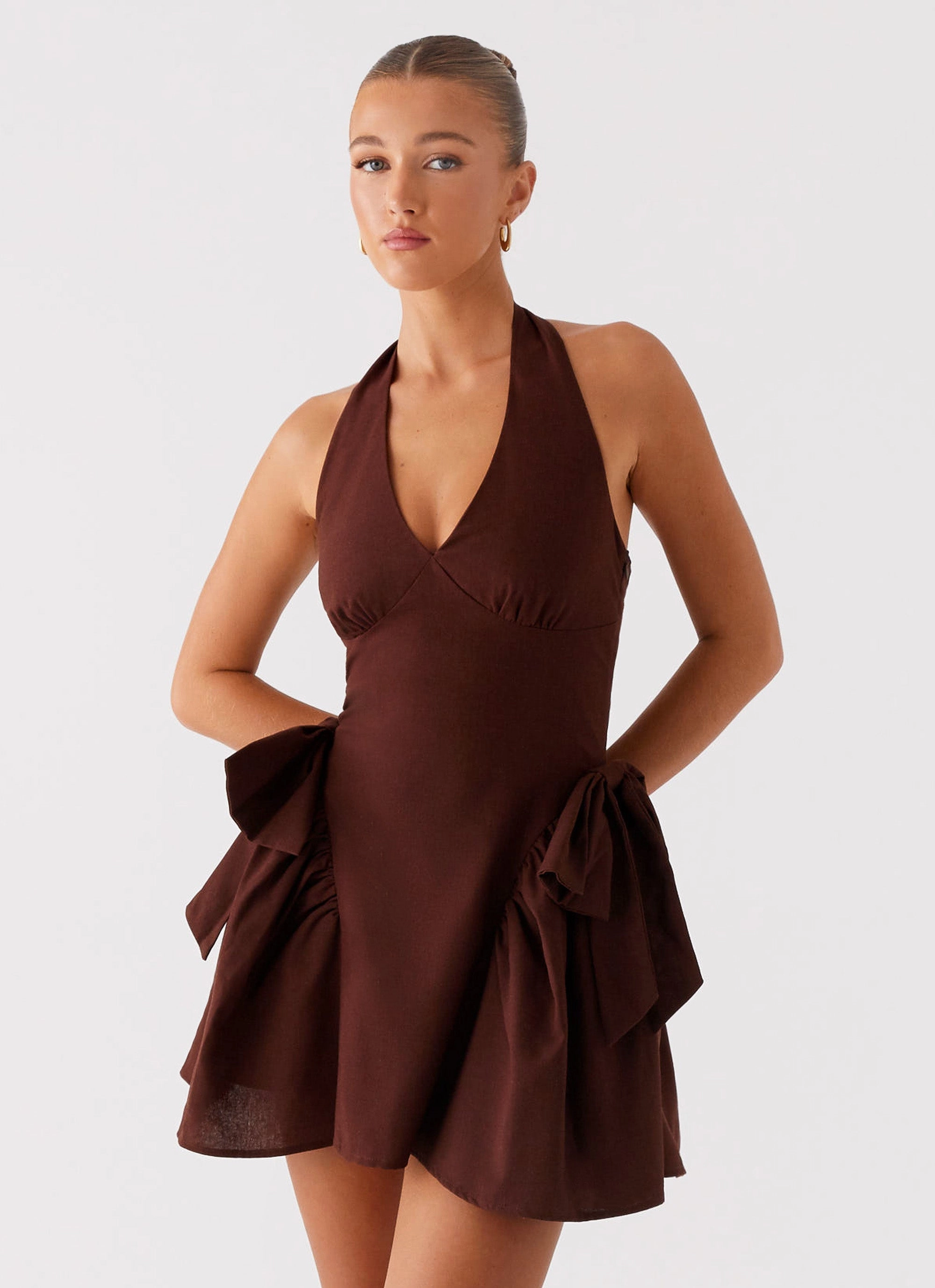 Avalo Mini Dress - Chocolate Vacation Vibes Feminine midi gown