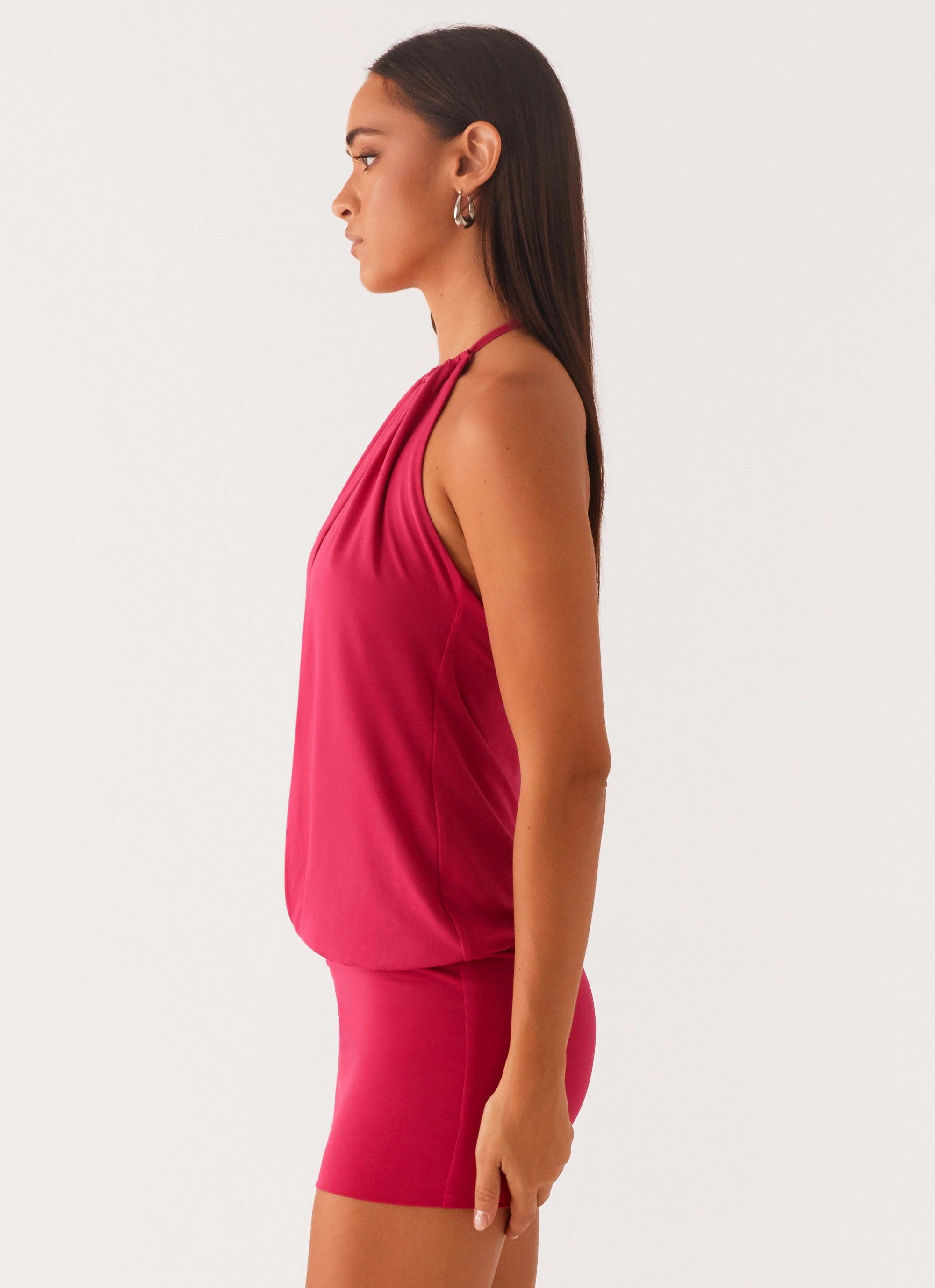 Sleek and Simple Chic Ensemble Ayisha Mini Dress - Fuchsia Pink