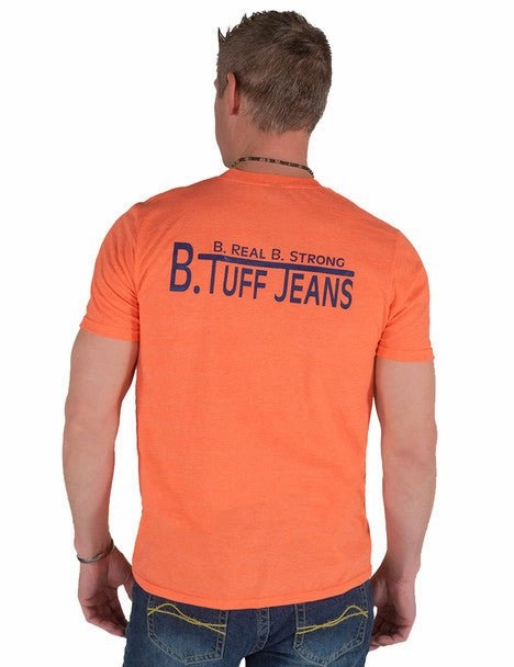 Breathable Fit Wear Non Toxic Materials B Tuff Mens Left Chest Logo Orange Cotton Blend S/S T-Shirt