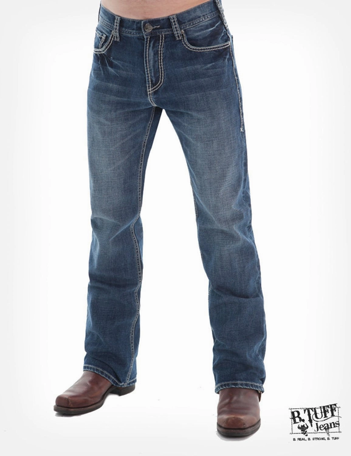 B Tuff Mens Medium Wash 100% Cotton Jeans American Flag HOOAH Daytime Look