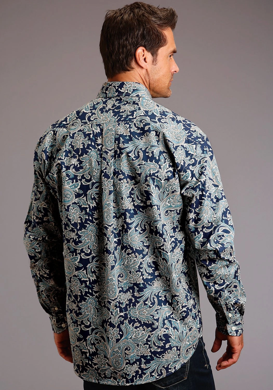 Unisex Choice Thermal regulation Stetson Mens Blue 100% Cotton Deep Marine Paisley BD L/S 1 Pocket Shirt